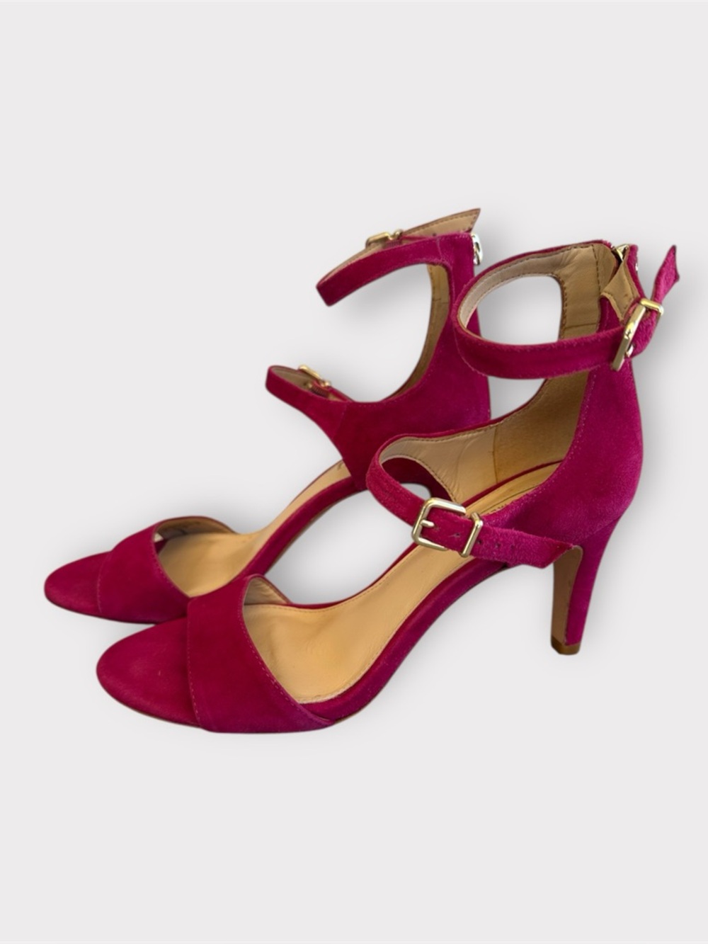 ANTONIO MELANI Raspberry Hot Pink Suede Ankle-Strap Heels Genuine Leather